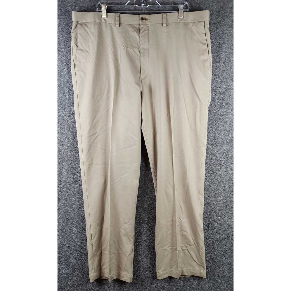 Haggar Pants Mens 42x32 HC01080 281 Khaki Flat Front Straight Chino EUC